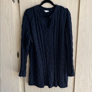 J. Jill Navy V-Neck Cable Knit Sweater
